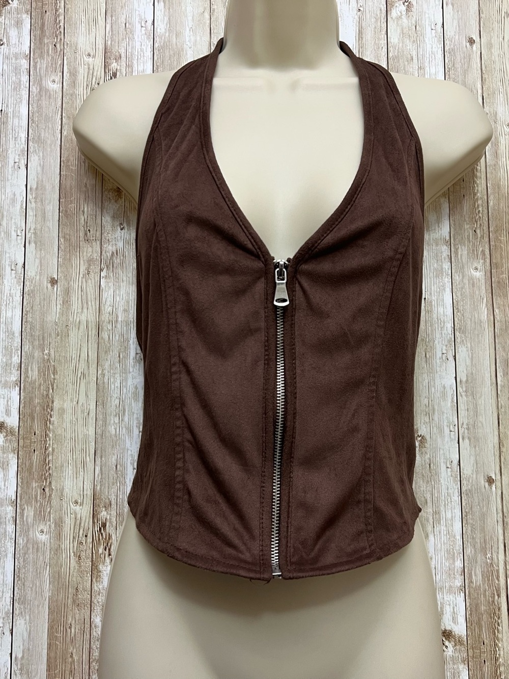 Sugarkiss Brown Zip-Up Halter Top Size L
